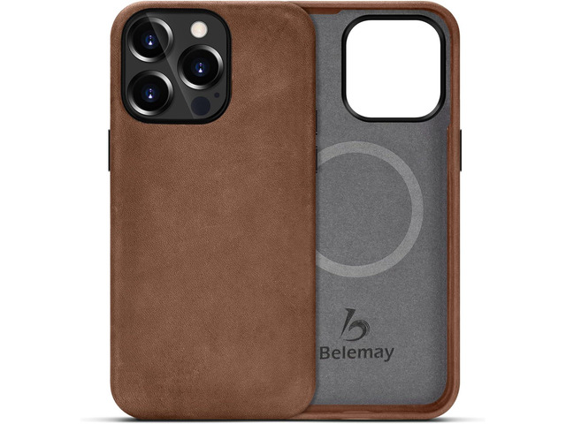 Belemay for iPhone iPhone 12 & iPhone 12 Pro Leather Case Magsafe - Top Grain Vintage Crazy Horse Leather - Metal Buttons & Camera Bezel Bump -...
