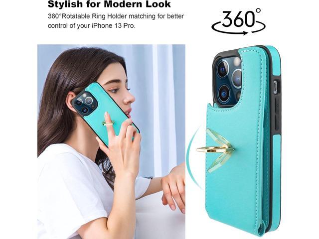 Folosu Compatible with iPhone 13 Pro Case Wallet with Card Holder, 360°Rotation Finger Ring Holder Kickstand Protective RFID Blocking PU Leather...