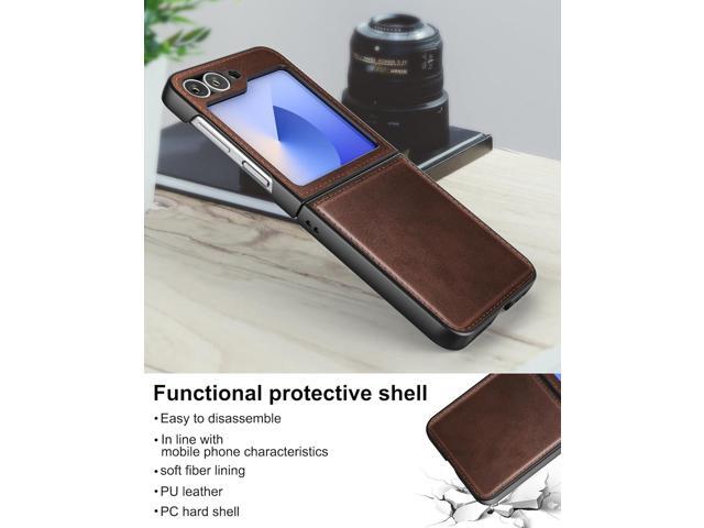 Foluu for Samsung Galaxy Z Flip 6 5G Case, Galaxy Z Flip 6 Leather Case, PU Leather + Hard PC Shell Ultra Thin Slim Durable Protective Phone Case...