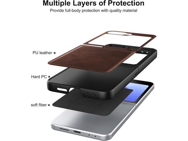 Foluu for Samsung Galaxy Z Flip 6 5G Case, Galaxy Z Flip 6 Leather Case, PU Leather + Hard PC Shell Ultra Thin Slim Durable Protective Phone Case...