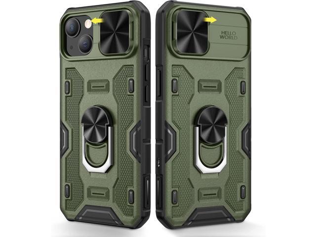 Caka for iPhone 14 Case, iPhone 13 Case with Camera Cover & Kickstand with Built-in 360°Rotate Ring Stand Heavy Duty Protective Phone Cover Case...