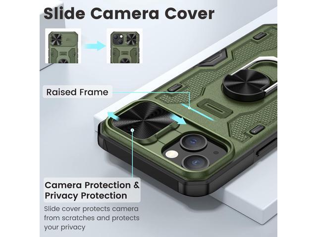 Caka for iPhone 14 Case, iPhone 13 Case with Camera Cover & Kickstand with Built-in 360°Rotate Ring Stand Heavy Duty Protective Phone Cover Case...