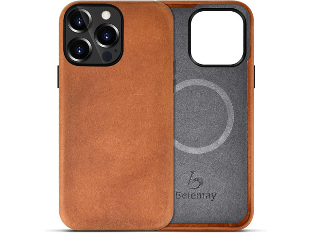 Belemay for iPhone iPhone 12 & iPhone 12 Pro Leather Case Magsafe - Top Grain Vintage Crazy Horse Leather - Metal Buttons & Camera Bezel Bump -...