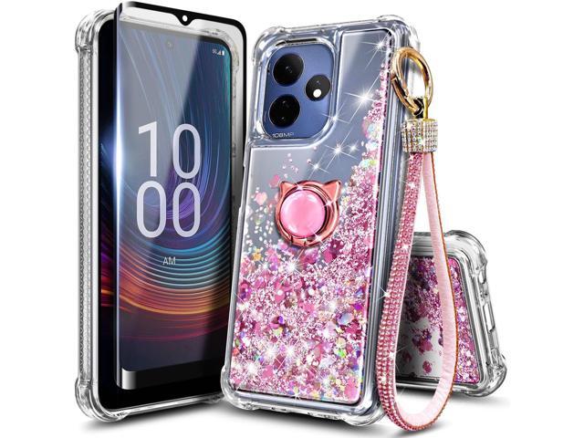 Designed for Boost Celero5G+ 2024/Celero3 5G+ Phone Case with Tempered Glass Screen Protector/Ring Holder/Diamond Wrist Strap Lanyard, Glitter...
