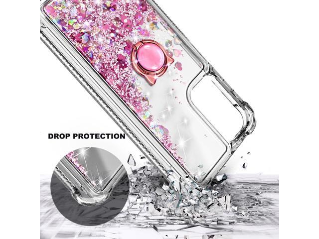 NZND Compatible with Samsung Galaxy A15-5G Phone Case Rose Gold Glitter Floating Liquid Waterfall Cute Girl Women Kids Cover with Tempered Glass...
