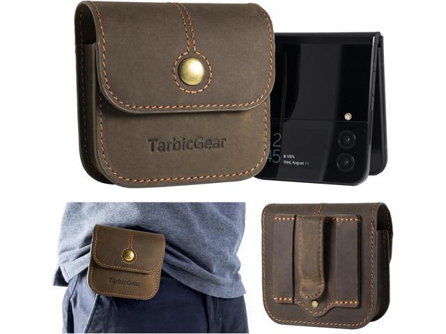 Holster for Samsung Z Flip 5/4/3, Motorola RAZR Series, Belt Clip Flip Phone Case with Card Holder & Magnetic Closure, Western Real Leather Pouch...