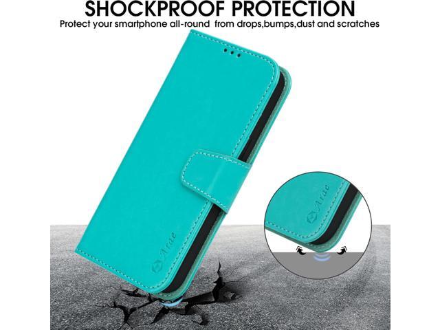 Arae Compatible with iPhone 13 Case with Card Holder and Wrist Strap Wallet Flip Cover for iPhone 13 6.1 inch,Green