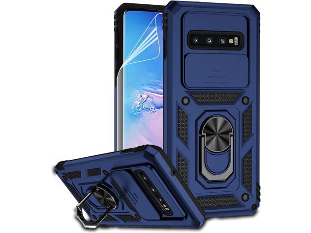 for Samsung Galaxy S10 Plus Case with Camera Lens Cover HD Screen Protector, Military-Grade Drop Tested Magnetic Ring Holder Kickstand Protective...