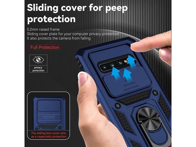 for Samsung Galaxy S10 Plus Case with Camera Lens Cover HD Screen Protector, Military-Grade Drop Tested Magnetic Ring Holder Kickstand Protective...