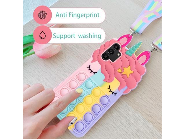 nancheng for Samsung Galaxy A13 5G Phone Case with Strap Lanyard Cute Girls Woman Silicone Bubble Cartoon Push Pop Toys Funny Kawaii Stress Relief...