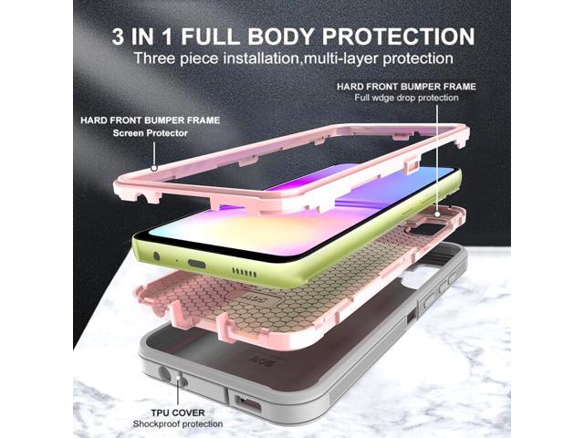 for Galaxy A05 Case with Explosion-Proof Film[2 Pack],3 in 1 Shockproof TPU Hard PC Bumper Drop-Proof Shell for Samsung Galaxy A05 Lihgt Gray/Pink