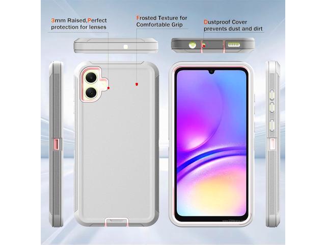for Galaxy A05 Case with Explosion-Proof Film[2 Pack],3 in 1 Shockproof TPU Hard PC Bumper Drop-Proof Shell for Samsung Galaxy A05 Lihgt Gray/Pink