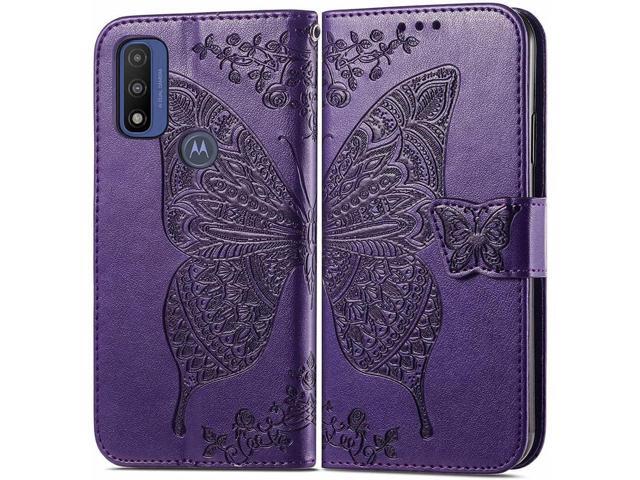 for Motorola Moto G Pure Phone Case Wallet,Women Butterfly Embossed PU Leather Protective Case with Kickstand Card Holder Slots Wrist Strap Flip...