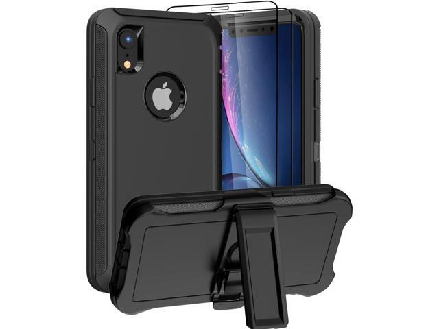 Designed for iPhone XR Case [3 in 1 Full Body Protection] Belt-Clip Kickstand Holster with 2 Screen Protector, Rugged Heavy Duty Military Grade...