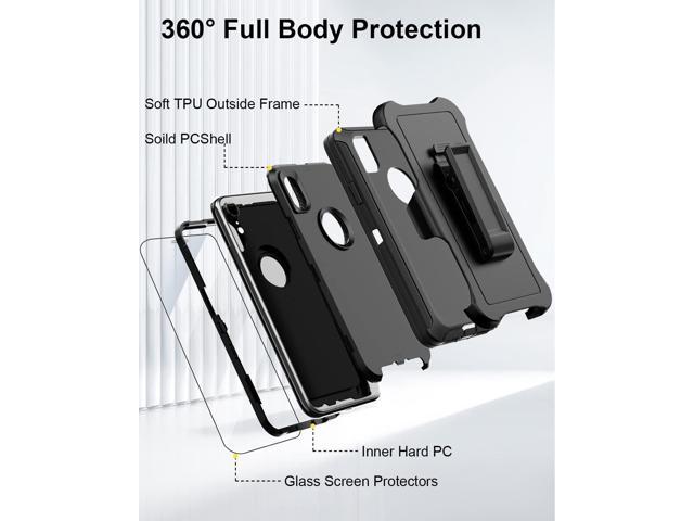 Designed for iPhone XR Case [3 in 1 Full Body Protection] Belt-Clip Kickstand Holster with 2 Screen Protector, Rugged Heavy Duty Military Grade...