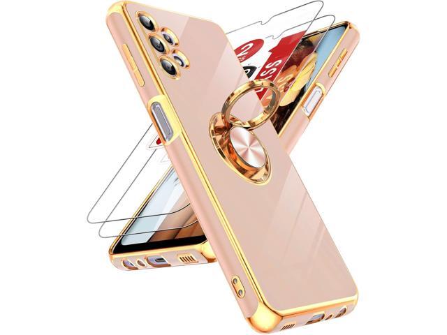 LeYi for Samsung Galaxy A32 5G Case with Tempered Glass Screen Protector [2 Pack] 360° Rotatable Ring Holder Magnetic Kickstand, Plating Rose Gold...