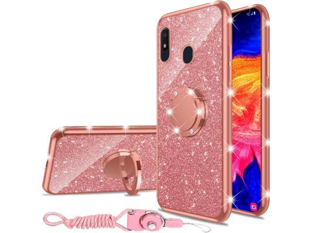 for Samsung Galaxy A10E Phone Case Girls Women Cute Rhinestone Glitter TPU Case with Ring Stand Strap Lanyard Shockproof Protection Cover for...
