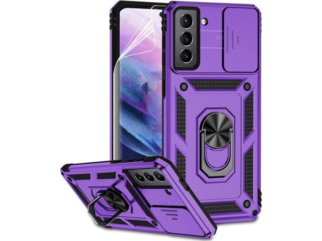 for Samsung Galaxy S21 Plus Case with Camera Lens Cover HD Screen Protector, Military-Grade Drop Tested Magnetic Ring Holder Kickstand Protective...