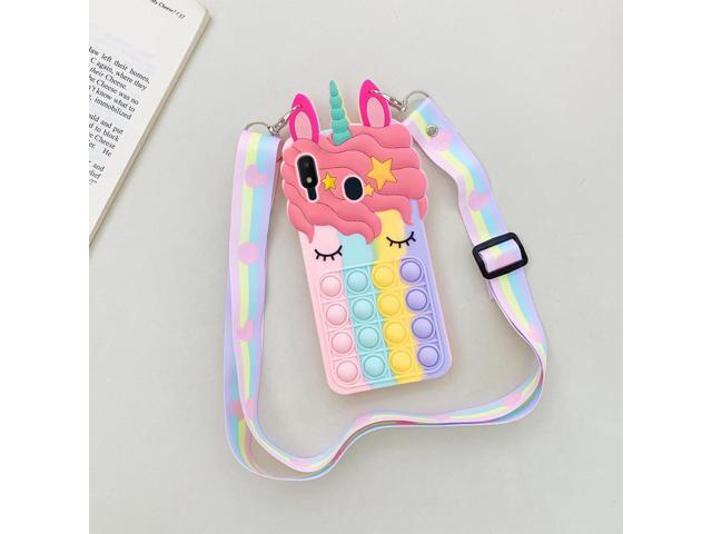 nancheng for Samsung Galaxy A10E Phone Case with Strap Girls Woman Cute Silicone Bubble Cartoon Push Pop Toys Funny Kawaii Stress Relief Shockproof...
