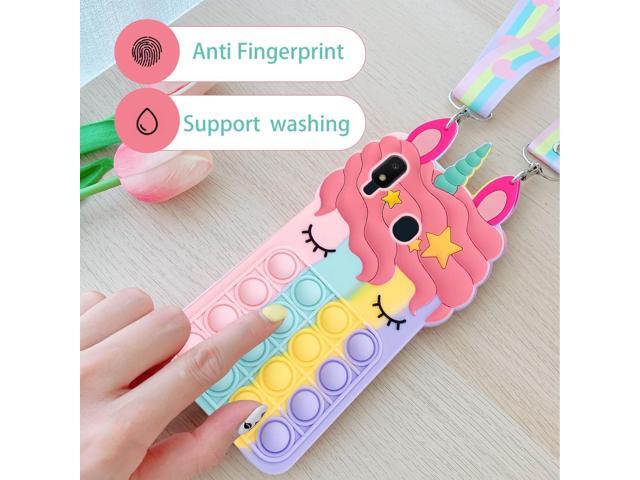 nancheng for Samsung Galaxy A10E Phone Case with Strap Girls Woman Cute Silicone Bubble Cartoon Push Pop Toys Funny Kawaii Stress Relief Shockproof...