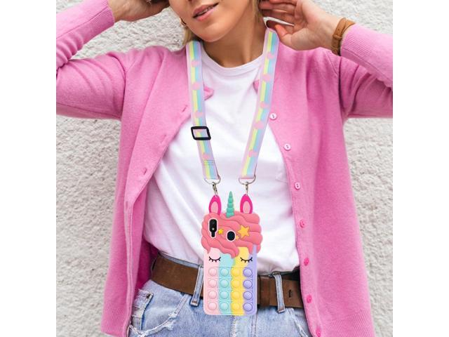 nancheng for Samsung Galaxy A10E Phone Case with Strap Girls Woman Cute Silicone Bubble Cartoon Push Pop Toys Funny Kawaii Stress Relief Shockproof...