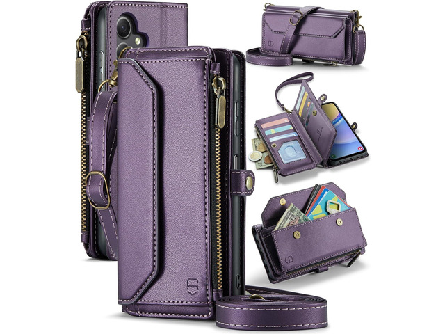 Crossbody for Samsung Galaxy A15 5G Wallet CaseRFID Blockingwith 10-Card Holder Zipper Bills Slot, Soft PU Leather Magnetic Shoulder Strap for...
