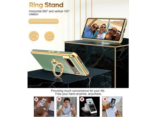 LeYi for Google Pixel 7 Phone Case: 360° Rotatable Ring Holder Magnetic Kickstand, Plating Rose Gold Edge Protective for Google Pixel 7 Case, L-Green