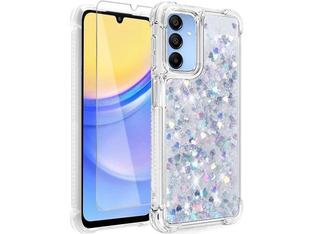 for Samsung A15 5G Case: Clear Glitter Flowing Liquid Quicksand Cover Shockproof Corner Phone Case for Samsung Galaxy A15 5G with Screen Protector...