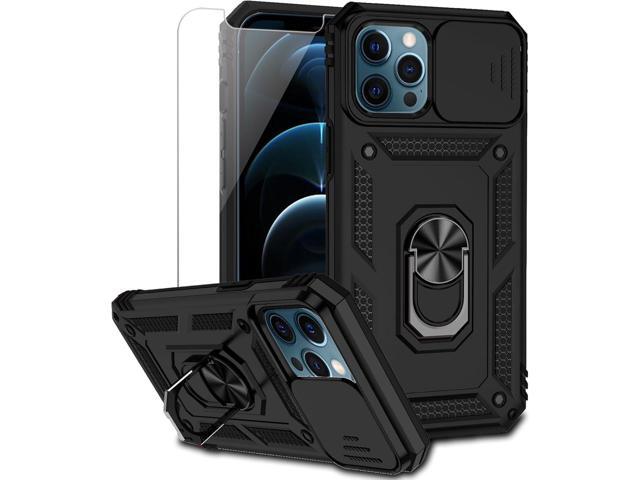 for iPhone 12 Pro Max Case with Camera Lens Cover HD Screen Protector, Military Grade Drop Protection Magnetic Ring Holder Kickstand Protective...
