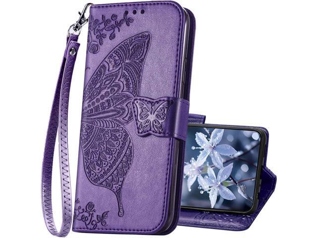 for Samsung Galaxy S24 Case Wallet,Women Flip Folio Butterfly Embossed PU Leather Stand Credit Card Holders Slots Wrist Strap Phone Cover for...