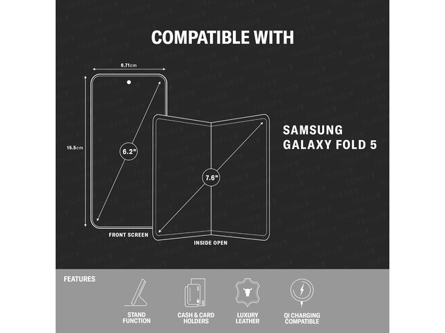 TORRO Phone Case Compatible with Samsung Galaxy Z Fold5 Premium Leather Wallet Case with Stand Function and Card Slots (Black)
