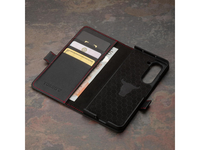 TORRO Phone Case Compatible with Samsung Galaxy Z Fold5 Premium Leather Wallet Case with Stand Function and Card Slots (Black)