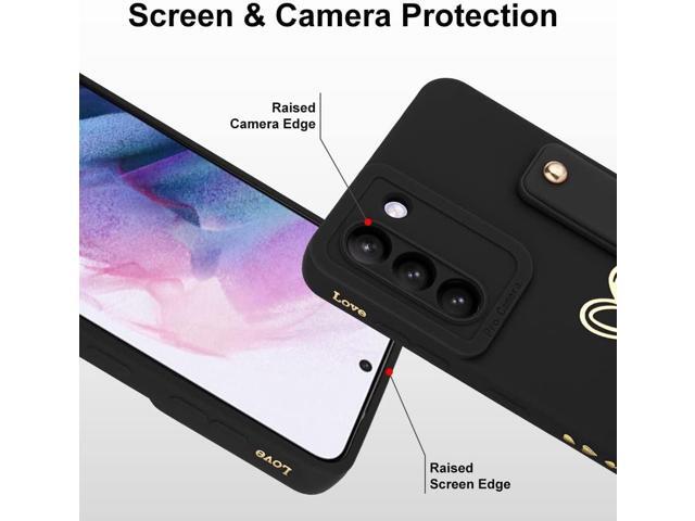 Fiyart Galaxy S21 5G 6.2' Case - Cute Love Hearts, Slim Protective Cover with Stand & Wrist Strap, Black