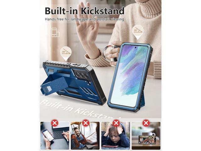 for Samsung Galaxy S21-FE Phone Case: Dual-Layer Military Grade Drop Proof Full Protection Cover with Kickstand Durable Rugged Shockproof TPU...