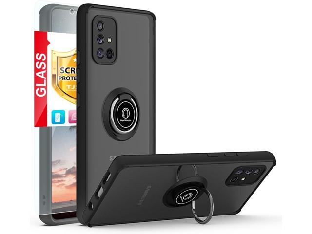 TJS Compatible with Samsung Galaxy A71 5G Case, with Tempered Glass Screen Protector, Metal Ring Magnetic Support Kickstand Heavy Duty Drop...
