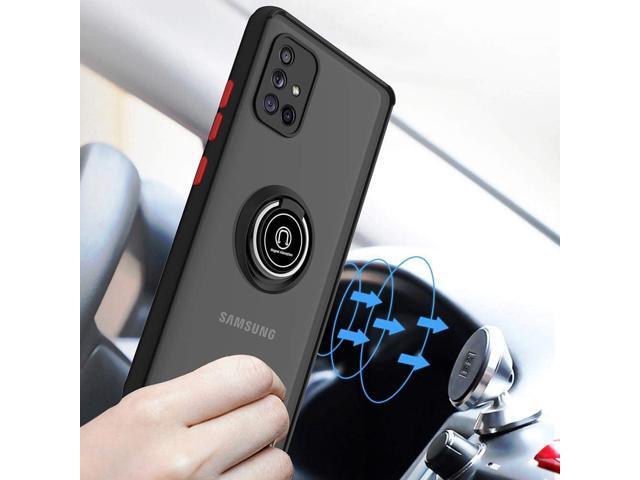 TJS Compatible with Samsung Galaxy A71 5G Case, with Tempered Glass Screen Protector, Metal Ring Magnetic Support Kickstand Heavy Duty Drop...