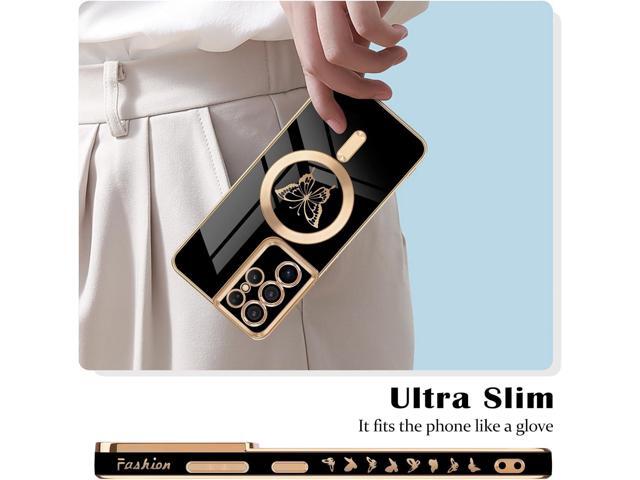 for Samsung Galaxy S21 Ultra 5G Magnetic Case, Cute Butterfly Plating Edge Case with MagSafe for Women Girls Men Soft TPU Bumper Shockproof...