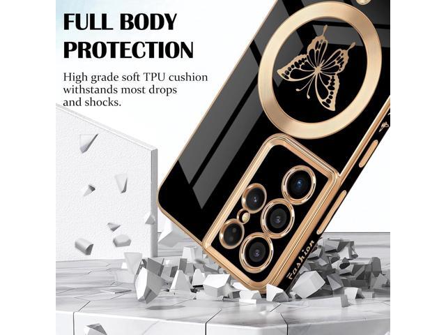 for Samsung Galaxy S21 Ultra 5G Magnetic Case, Cute Butterfly Plating Edge Case with MagSafe for Women Girls Men Soft TPU Bumper Shockproof...