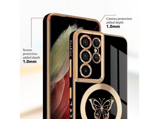 for Samsung Galaxy S21 Ultra 5G Magnetic Case, Cute Butterfly Plating Edge Case with MagSafe for Women Girls Men Soft TPU Bumper Shockproof...