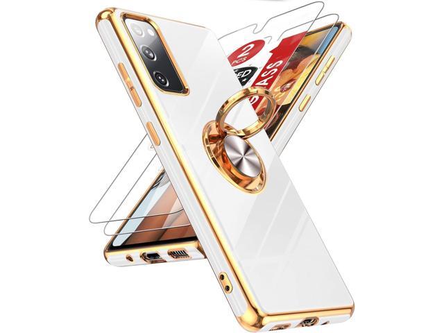 LeYi for Samsung S20-FE Case: with Tempered Glass Screen Protector [2 Pack], 360° Rotatable Ring Holder Magnetic Kickstand, Plating Rose Gold Edge...