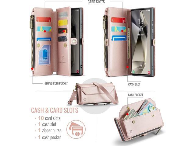 Wallet Case Compatible with Samsung Galaxy S24 Ultra 5G RFID Blocking 10-Card Holder Soft PU Leather Magnetic Snap Strap Zipper Pocket Phone Case...