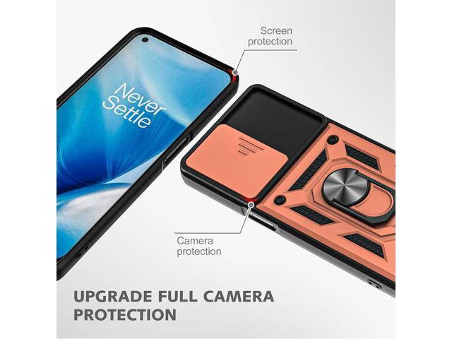OnePlus Nord N200 5G Cellular Phone Case (Rose Gold), Military Grade, Slide Camera Cover, 360° Rotation Kickstand, 2pcs HD Screen Protector