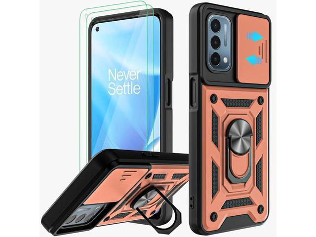 OnePlus Nord N200 5G Cellular Phone Case (Rose Gold), Military Grade, Slide Camera Cover, 360° Rotation Kickstand, 2pcs HD Screen Protector
