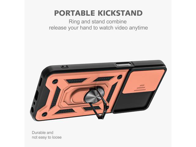 OnePlus Nord N200 5G Cellular Phone Case (Rose Gold), Military Grade, Slide Camera Cover, 360° Rotation Kickstand, 2pcs HD Screen Protector