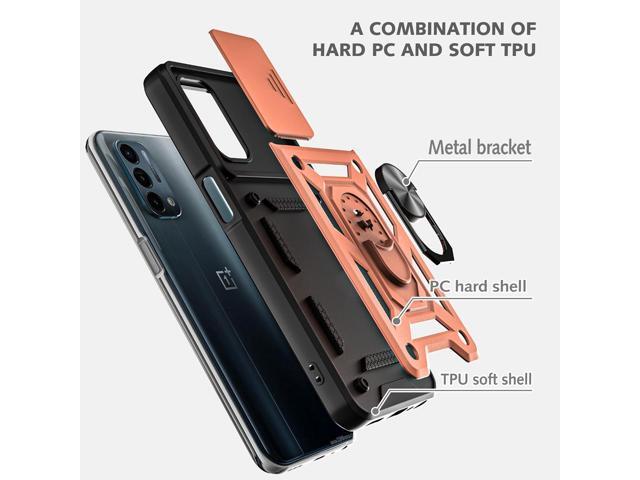 OnePlus Nord N200 5G Cellular Phone Case (Rose Gold), Military Grade, Slide Camera Cover, 360° Rotation Kickstand, 2pcs HD Screen Protector