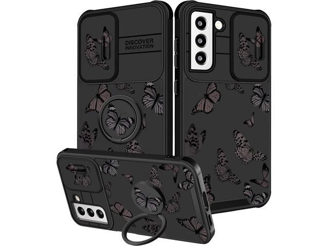 (2in1 for Samsung Galaxy S21 Case for Women Butterfly Cute Girls Phone Cover Girly Pretty Aesthetic Kawaii Black Butterfly Design with Camera Cover...