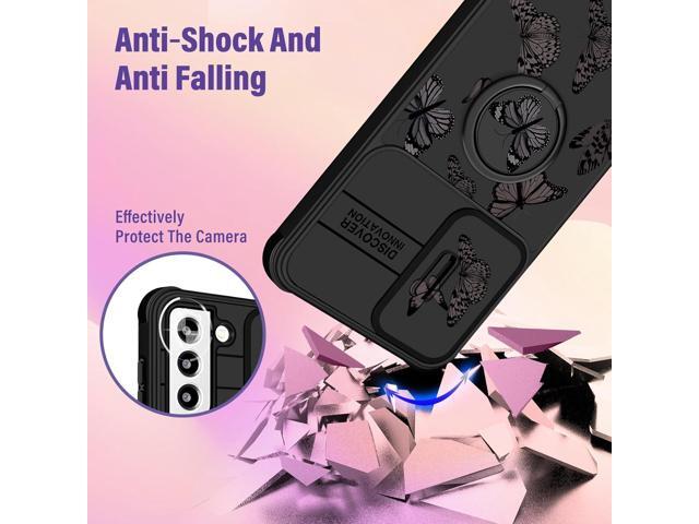 (2in1 for Samsung Galaxy S21 Case for Women Butterfly Cute Girls Phone Cover Girly Pretty Aesthetic Kawaii Black Butterfly Design with Camera Cover...