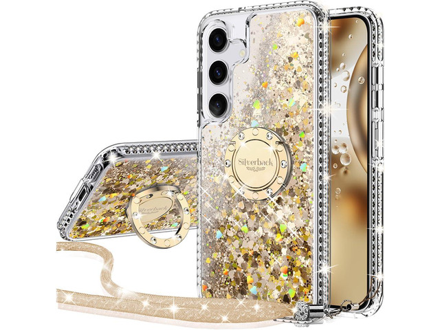 Silverback for Samsung Galaxy S24 Plus Case, Moving Liquid Holographic Glitter Case with Ring Stand, Girls Women Bling Diamond Slim Protective Case...