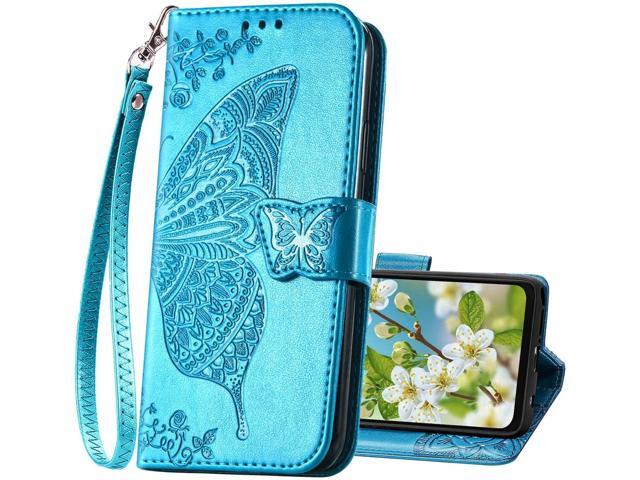 for Galaxy A23 5G Phone Case Wallet,Women Flip Folio Cover with Credit Card Holders Butterfly Embossed PU Leather Kickstand Wrist Strap Protective...