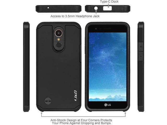 J & D Heavy Duty Dual Layer Hybrid Shockproof Protective Rugged Bumper Case for LG K20 V, K20 Plus, Harmony, K10 2017, V5, Grace - Black